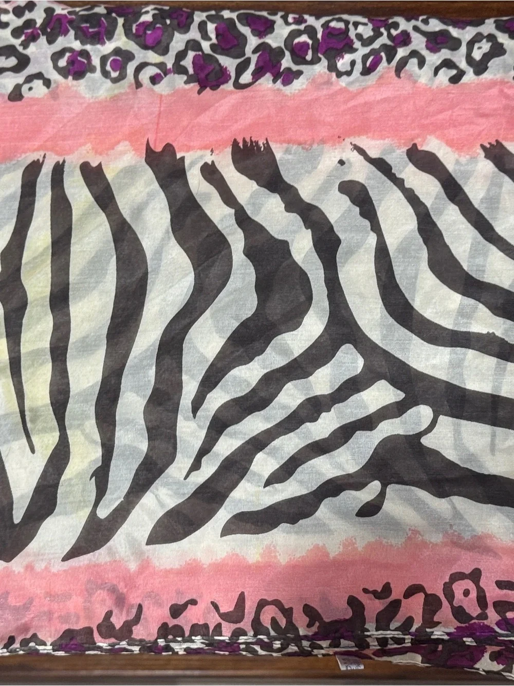 Zebra Stripe and Pink Leopard Print 100% Silk Head or Neck Scarf - 70”x43”